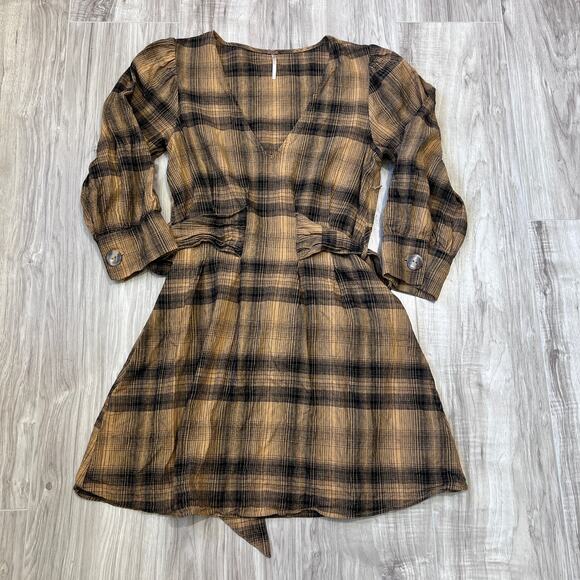 Free People Size 4 Plaid Mini Dress Linen Blend – English Rose Style - Picture 3 of 10